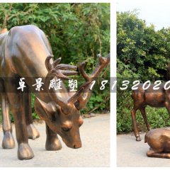 仿銅小鹿雕塑，玻璃鋼動(dòng)物
