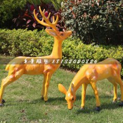 公園動(dòng)物雕塑，玻璃鋼梅花鹿雕塑
