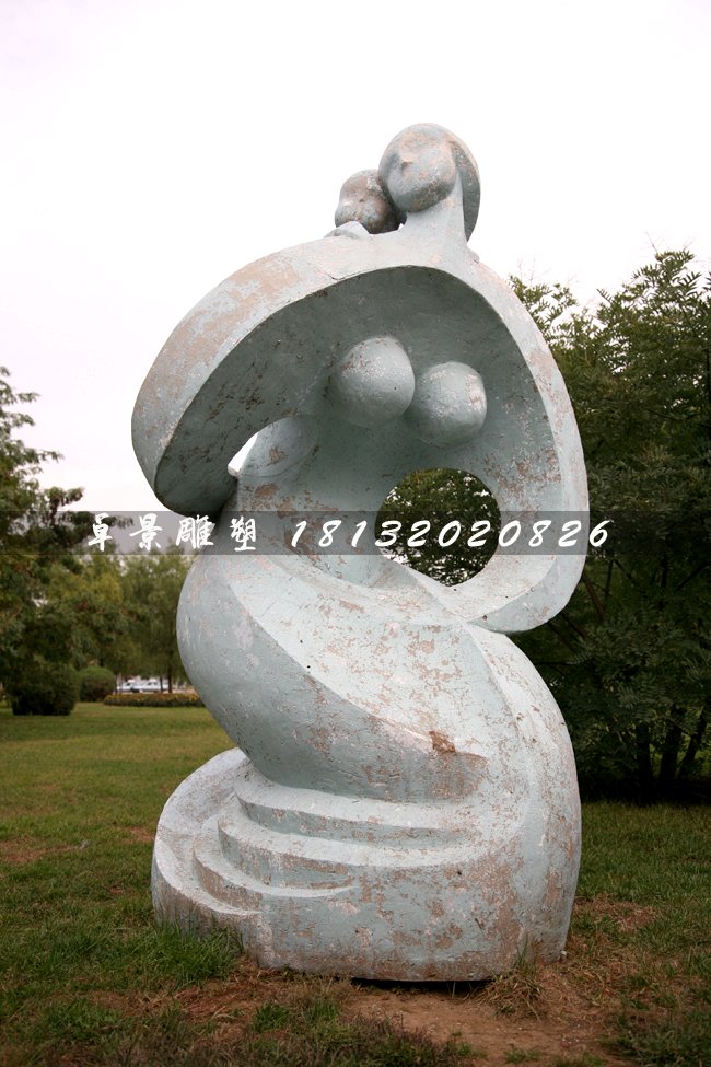 公園抽象人物石雕，母子情深石雕