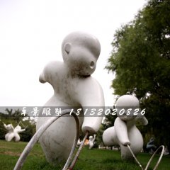 推鐵圈石雕，公園小品石雕