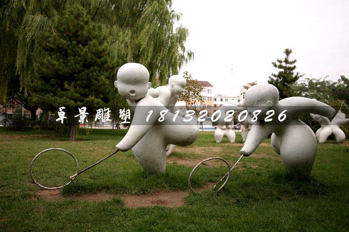 推鐵圈石雕，公園小品石雕 (2)