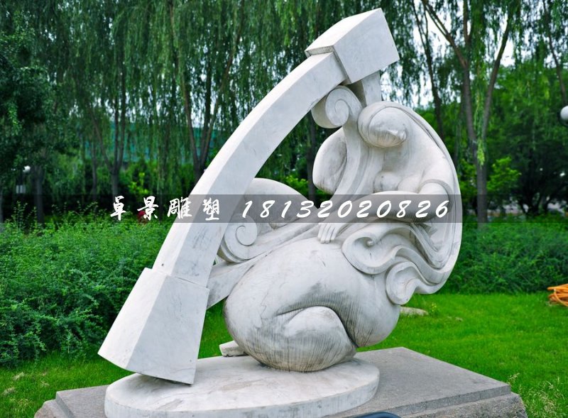 彈豎琴石雕,公園抽象人物石雕