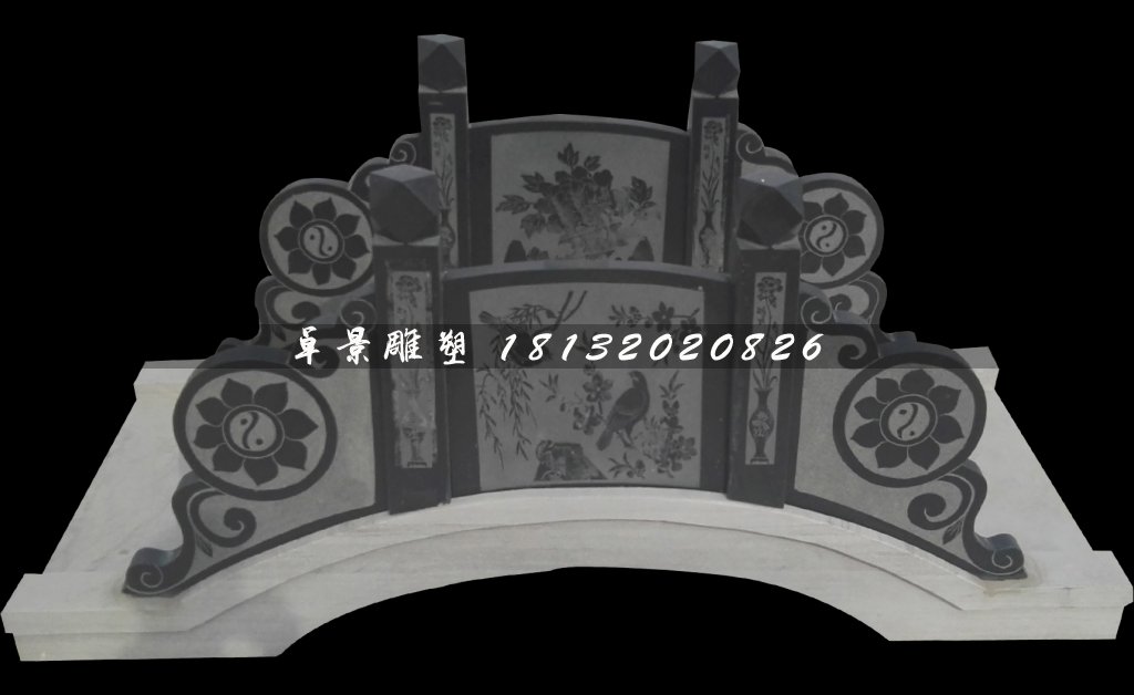 喜鵲登梅石浮雕橋，青石拱橋雕塑 (2)