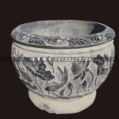 青石荷花魚水缸，仿古石魚缸
