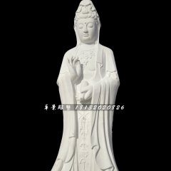 漢白玉觀世音雕塑，立式觀音雕像