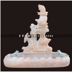 石雕噴泉，連年有魚石雕噴泉
