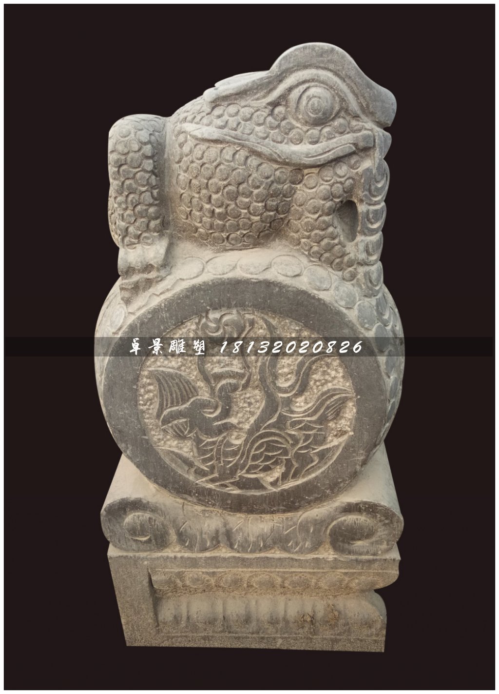 青石抱鼓石，金蟾門墩雕塑 (2)