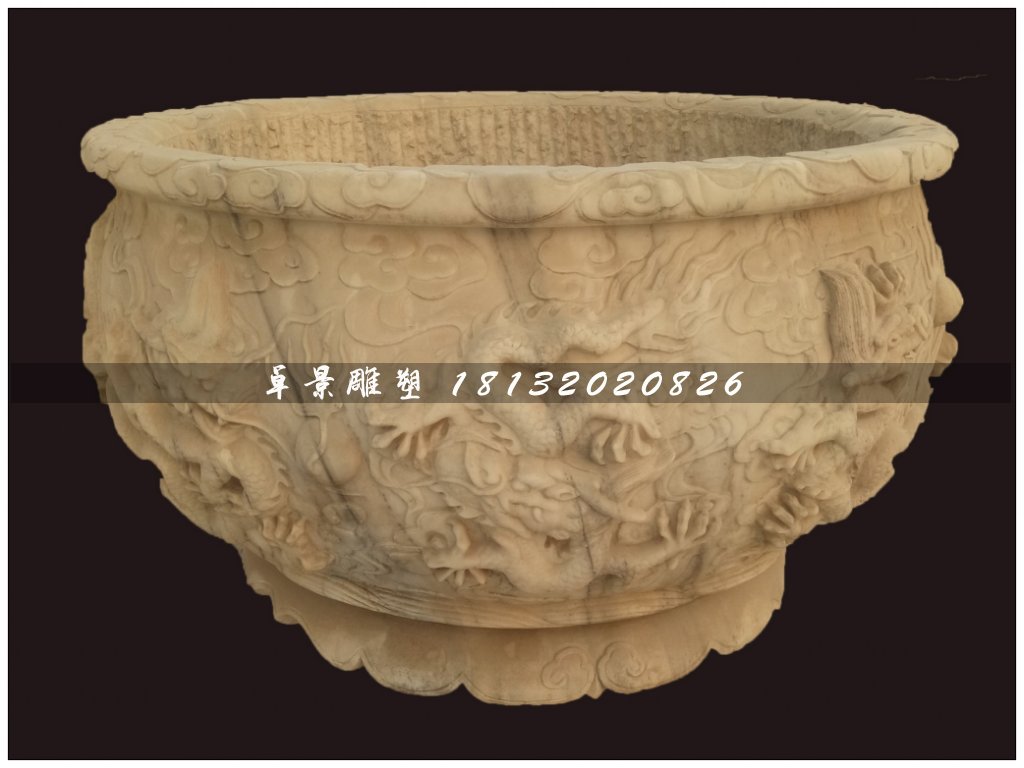大理石水缸雕塑，仿古水盆雕塑 (2)