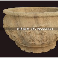 大理石水缸雕塑，仿古水盆雕塑