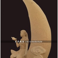 坐在月亮上的女孩石雕，公園景觀石雕