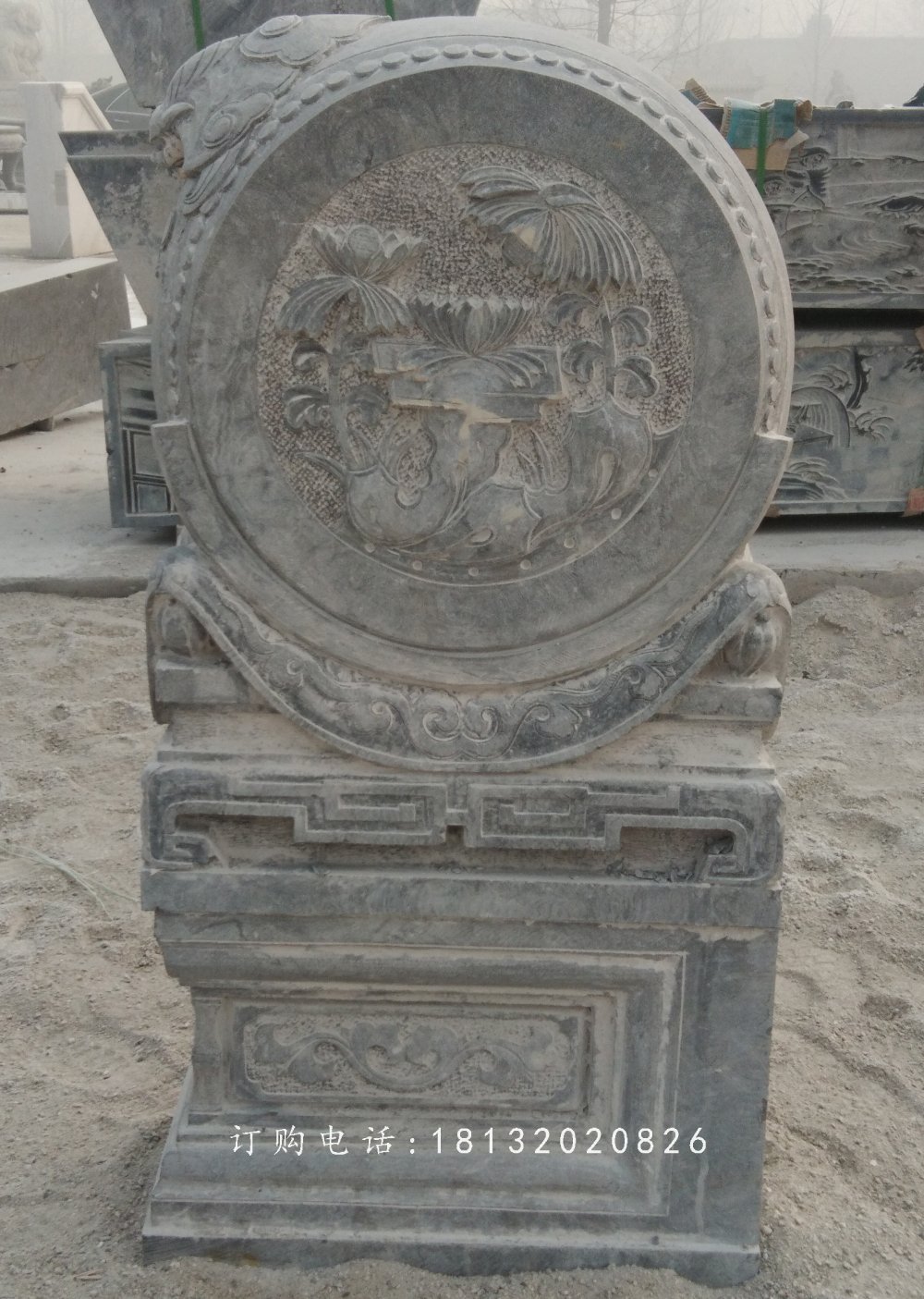仿古青石門墩，石雕抱鼓石 (2)