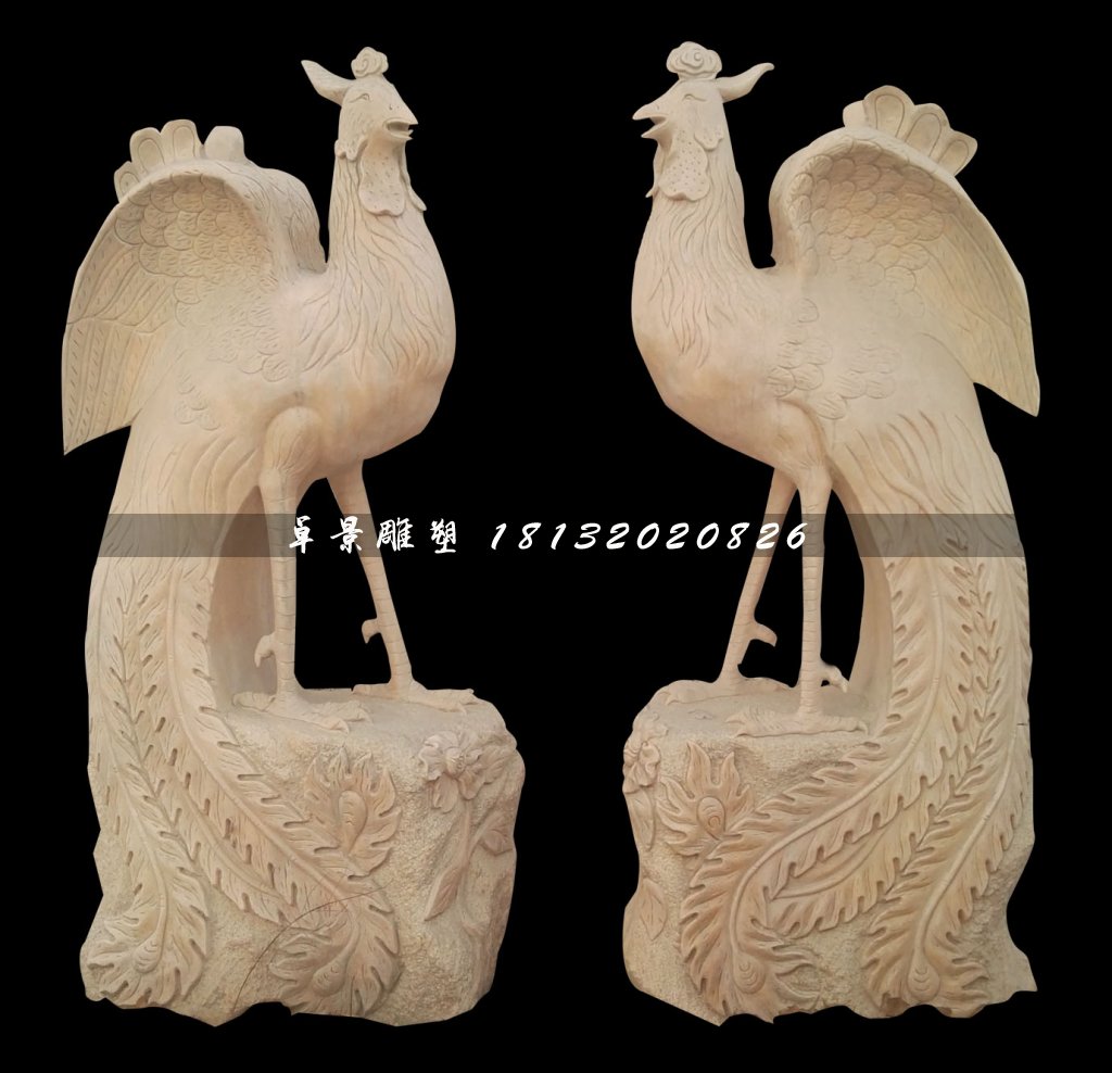 晚霞紅鳳凰石雕，古代神獸石雕