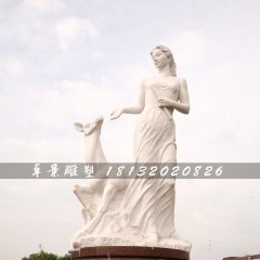 鹿與美女石雕，漢白玉公園石雕