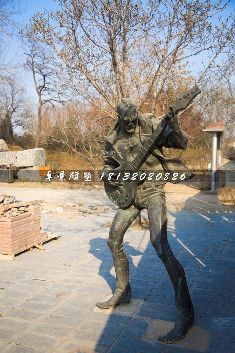 吉他手銅雕，公園人物銅雕 (2)