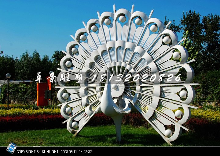 孔雀雕塑，不銹鋼抽象孔雀 (2)