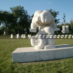 跳山羊石雕，公園抽象小孩石雕