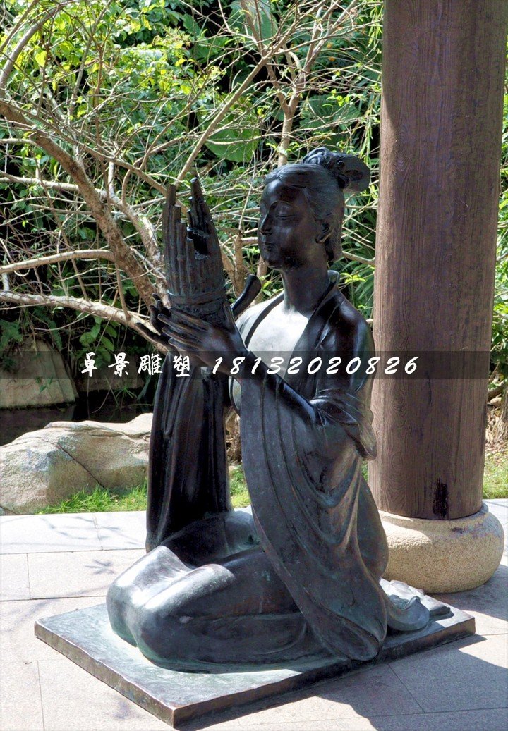 古代樂妓雕塑，公園人物銅雕 (4)