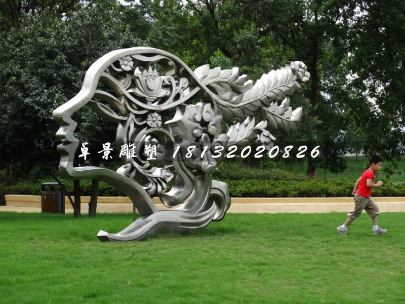 不銹鋼美女頭像雕塑，公園景觀雕塑