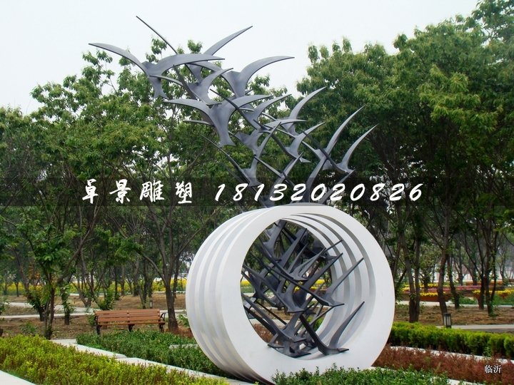 不銹鋼抽象大雁雕塑，公園景觀雕塑