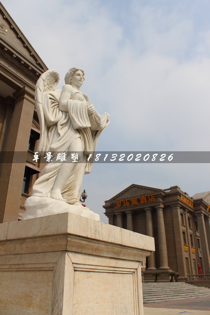 西方天使石雕，漢白玉景觀石雕