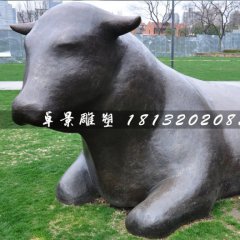 臥著的牛銅雕，公園抽象動(dòng)物雕塑