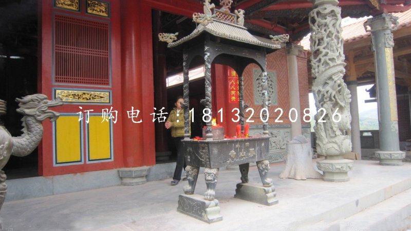 銅雕香爐，寺廟方形香爐銅雕