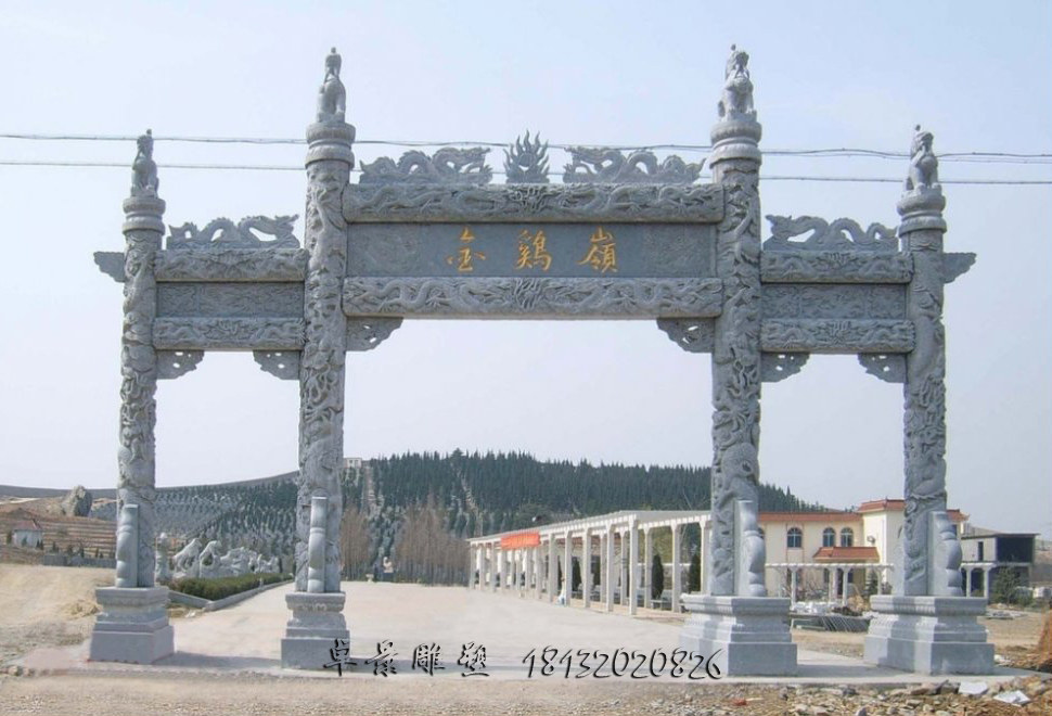 青石牌坊，三門牌坊石雕