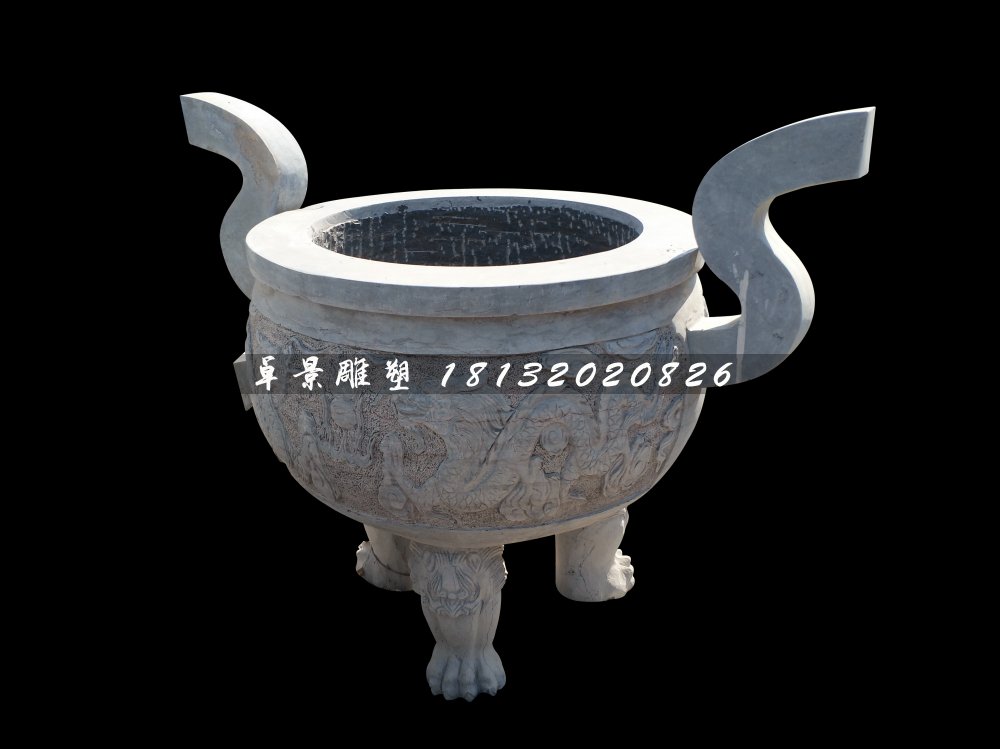 三足香爐，寺廟圓香爐石雕