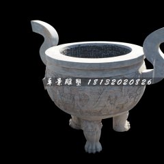 三足香爐，寺廟圓香爐石雕
