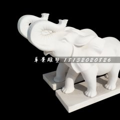 石雕大象，漢白玉象鼻向上大象