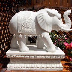 招財(cái)大象石雕，漢白玉動(dòng)物