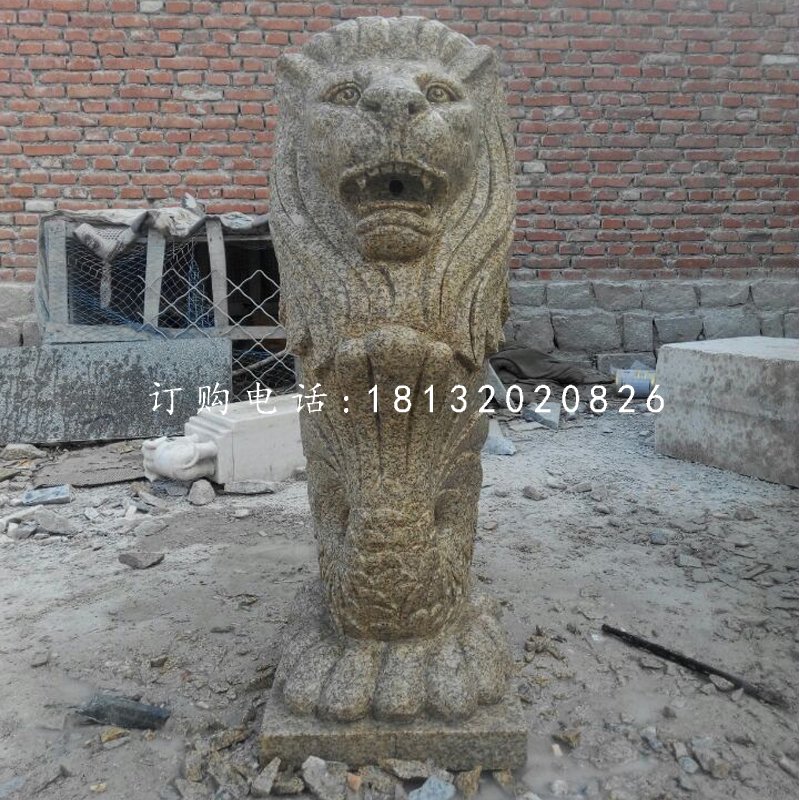 魚尾獅石雕，砂巖動物雕塑 (2)