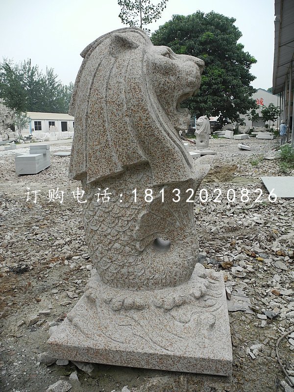 魚尾獅石雕，砂巖動物雕塑