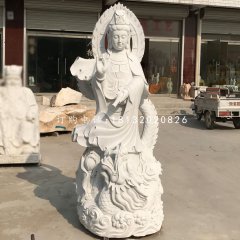 踩龍觀音石雕，漢白玉觀音