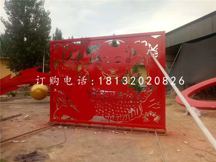 小孩鯉魚剪紙雕塑，不銹鋼景觀雕塑