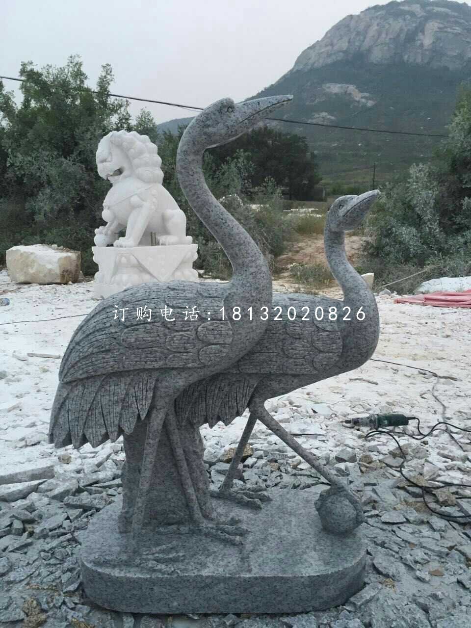 青石仙鶴雕塑,動物石雕