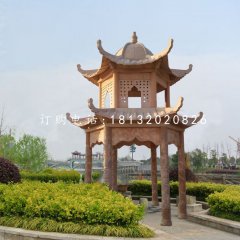 公園石亭子，晚霞紅雙層涼亭