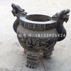 三足香爐石雕，青石圓形香爐