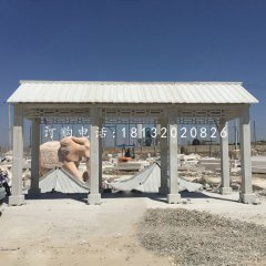 仿古長(zhǎng)廊石雕，公園石走廊