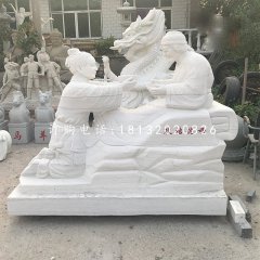 耿桔跪母石雕，漢白玉古代人物