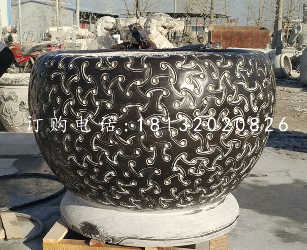 圓形水缸石雕，青石水缸