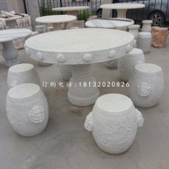 圓桌圓凳石雕，漢白玉桌椅
