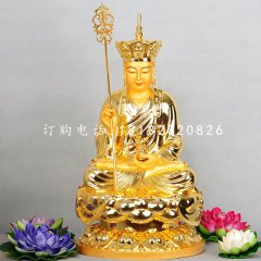 貼金地藏王銅雕，坐式佛像銅雕