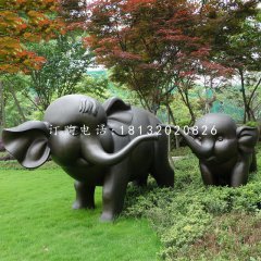 母子象雕塑，玻璃鋼仿銅動物