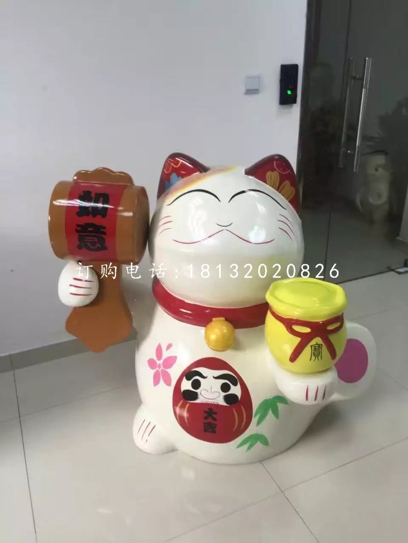 彩繪招財(cái)貓雕塑，玻璃鋼卡通雕塑 (4)