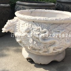 龍浮雕水缸，圓形石水缸