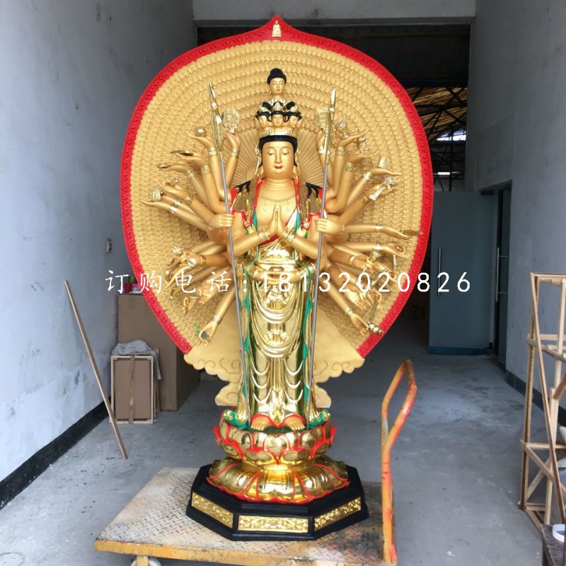 貼金千手觀音,玻璃鋼立式佛像