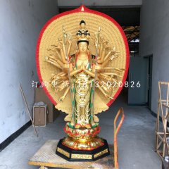 貼金千手觀音，玻璃鋼立式佛像
