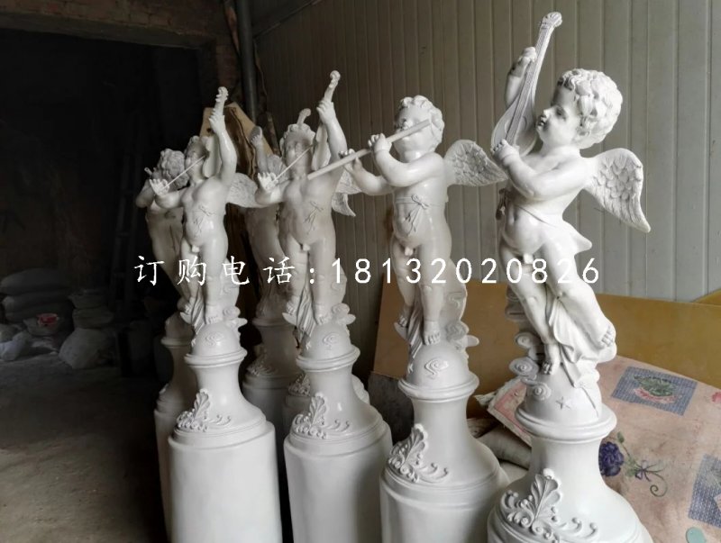 玻璃鋼吹拉彈唱雕塑，四小天使雕塑 (2)