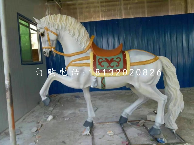 白馬坐騎雕塑，玻璃鋼動物雕塑 (2)